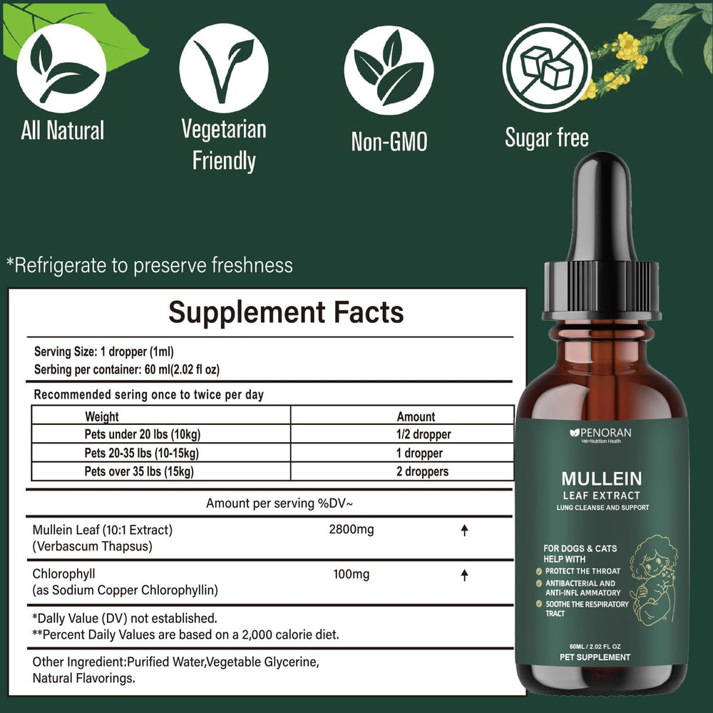 Penoran Brand Packaging Mullein Drops highlighting natural ingredients