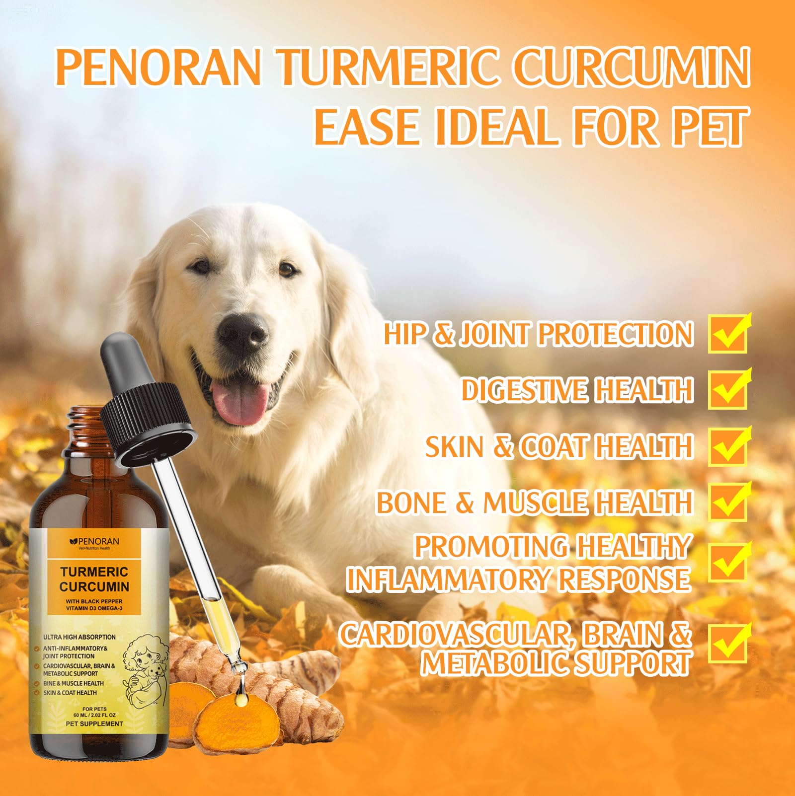 Penoran Dog Turmeric Drops easy integration into meals for dogs