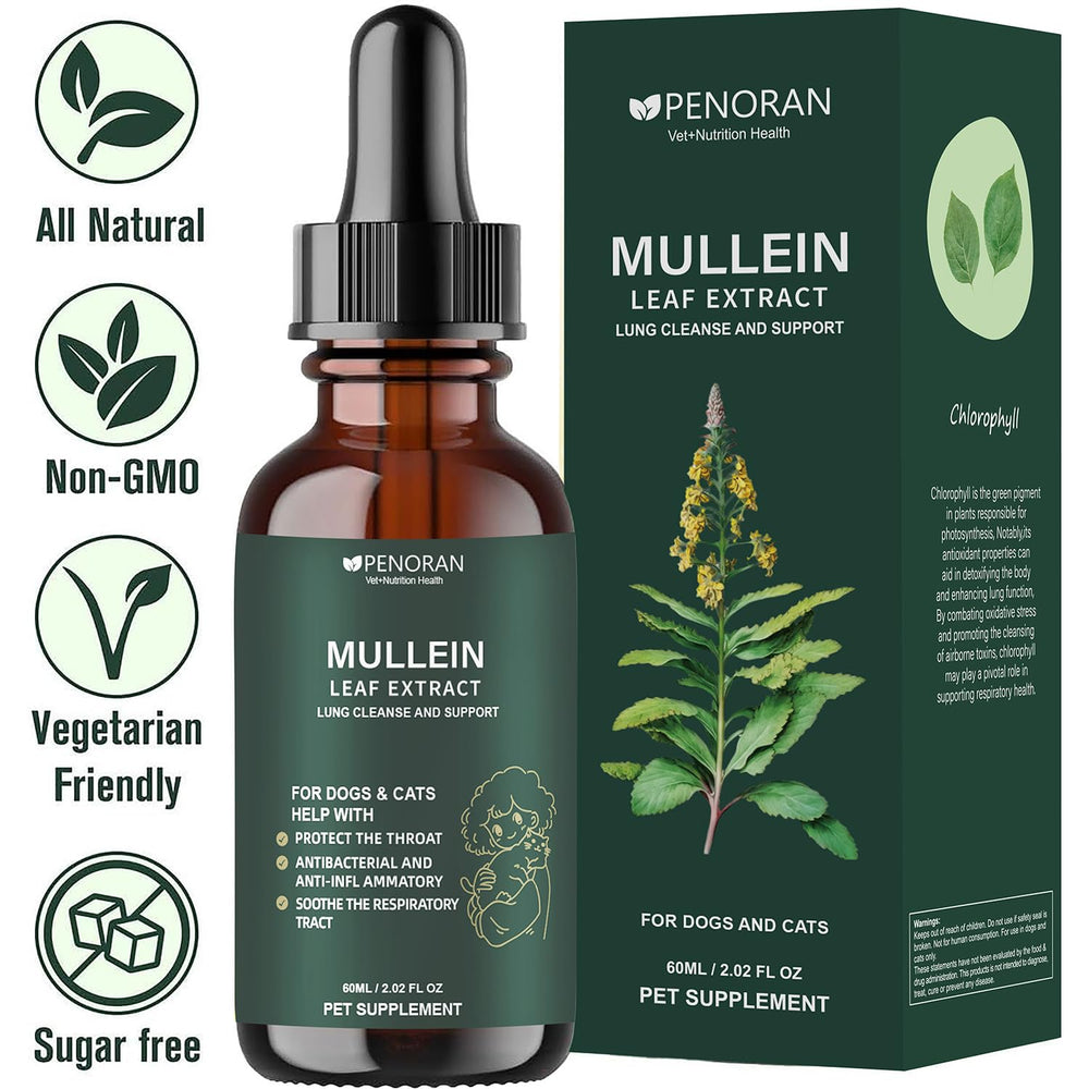 Penoran Pet Mullein Leaf Drops on counter ready for use