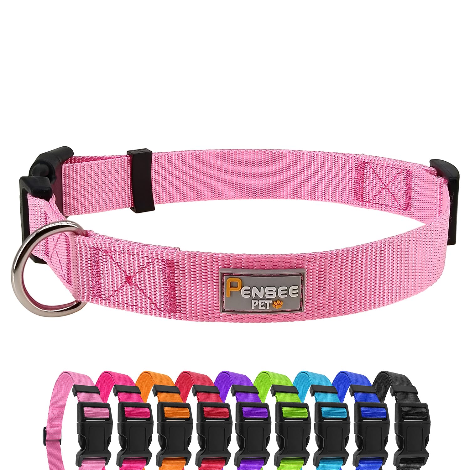 Penseepet pink dog collar adjustable for a secure, comfortable fit on growing dogs.