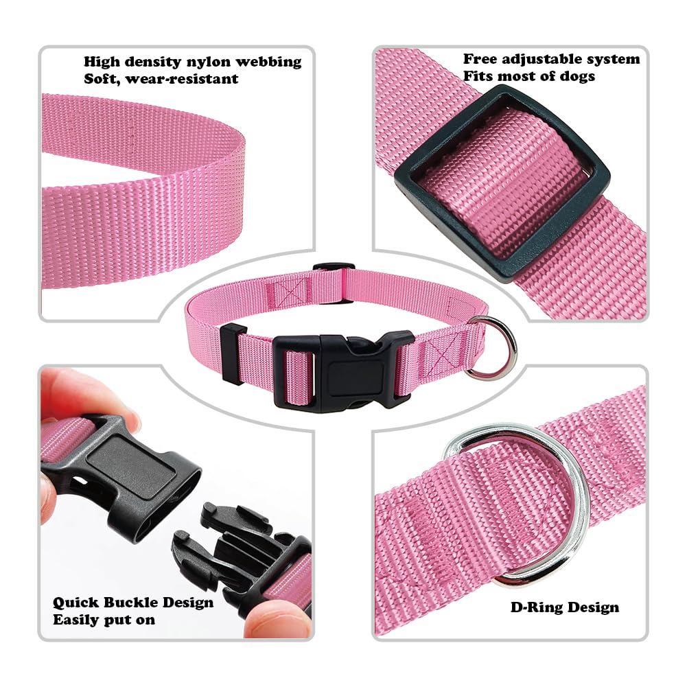 Penseepet pink dog collar features a separate tag loop for easy ID and leash attachment.