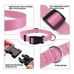 Penseepet pink dog collar features a separate tag loop for easy ID and leash attachment.