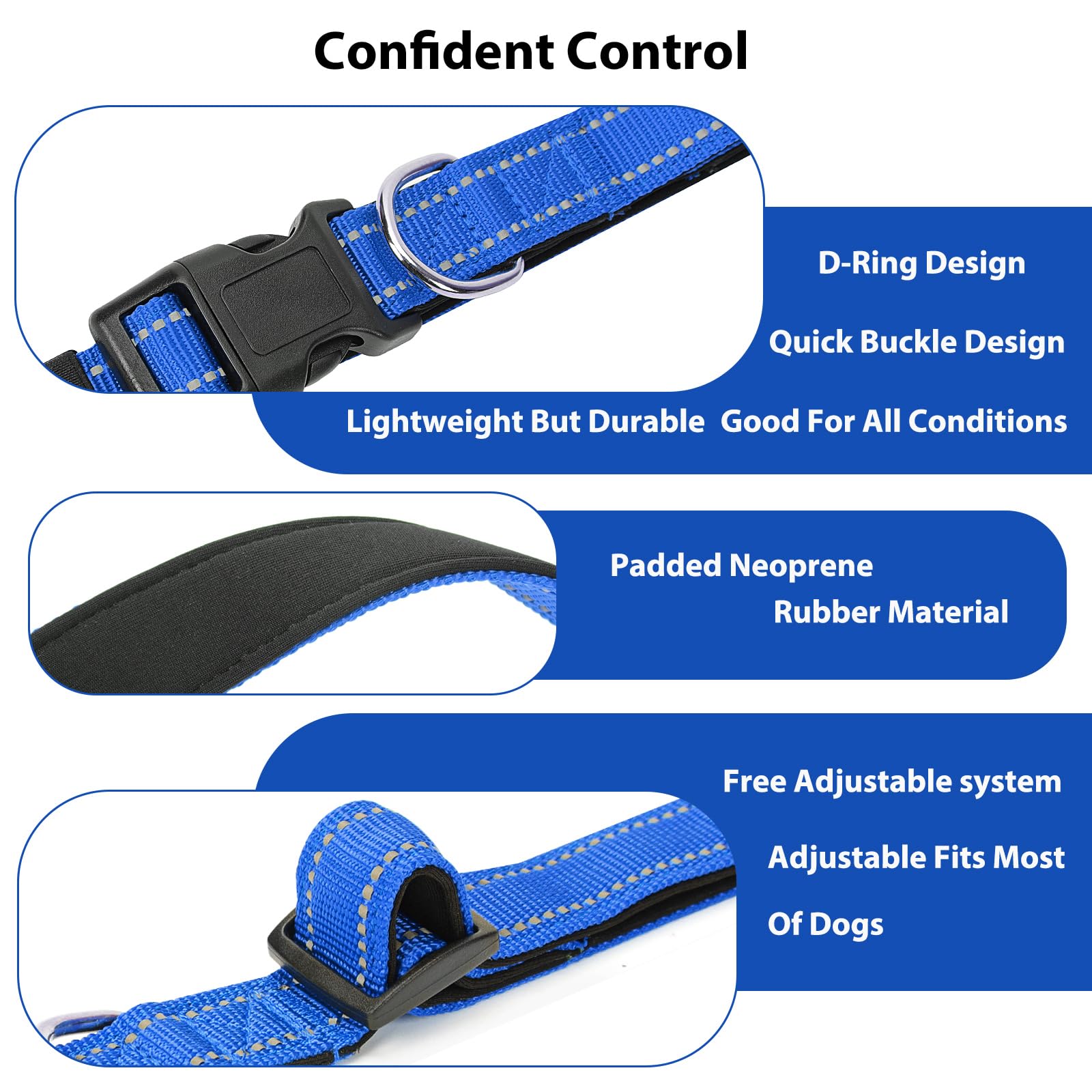 penseepet reflective dog collar with anti-rust d-rings for durable daily use