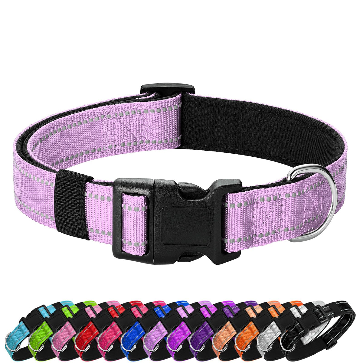 Penseepet reflective dog collar lavender for nighttime visibility during walks