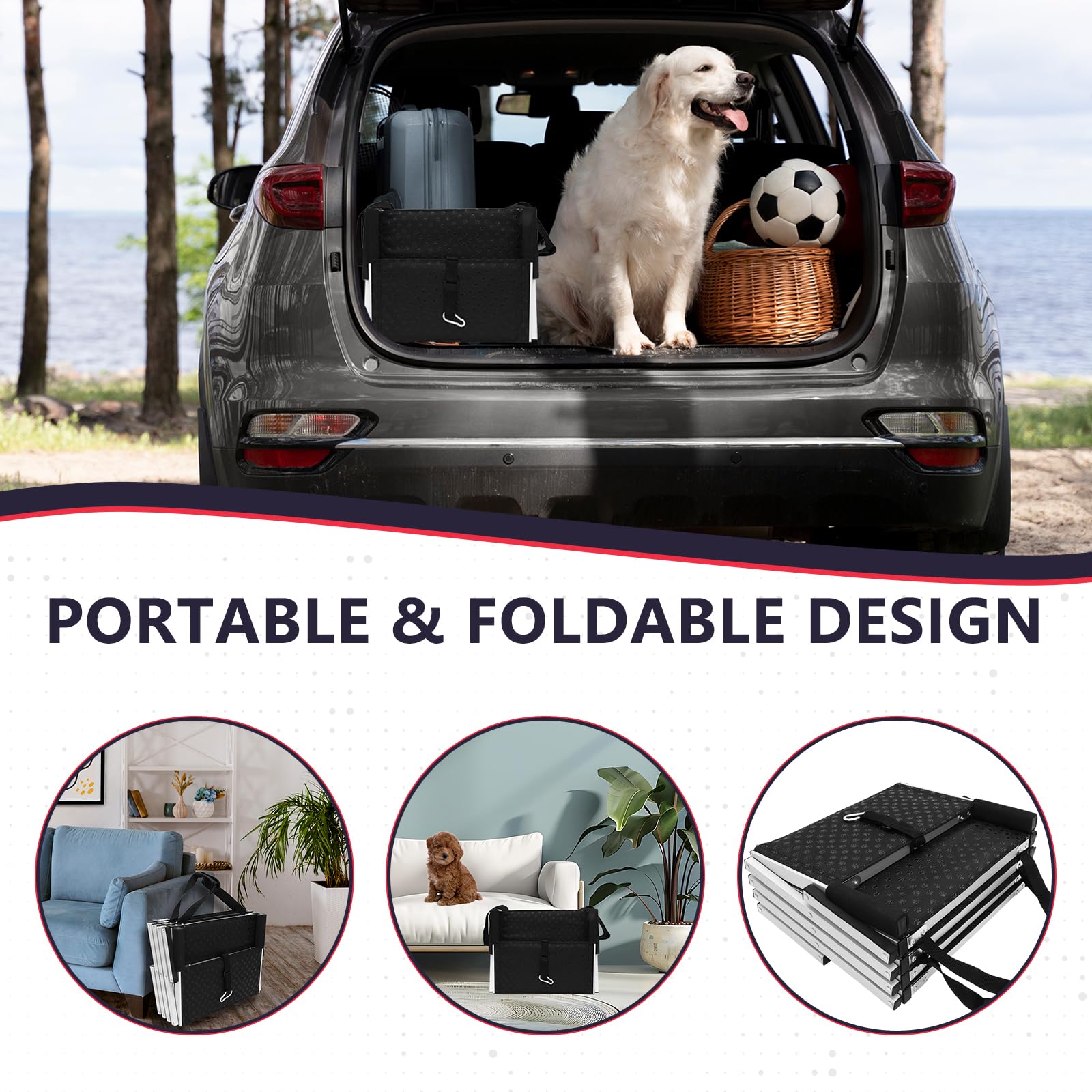 PENSUN dog stairs supports up to 250 lbs for larger dogs.
