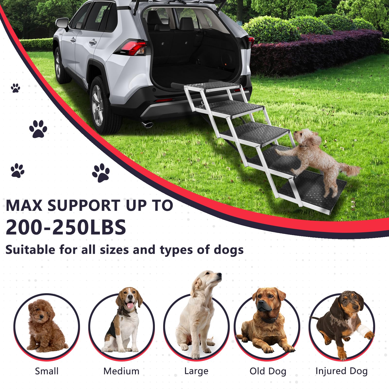 PENSUN dog stairs folded compact for easy transport and storage.