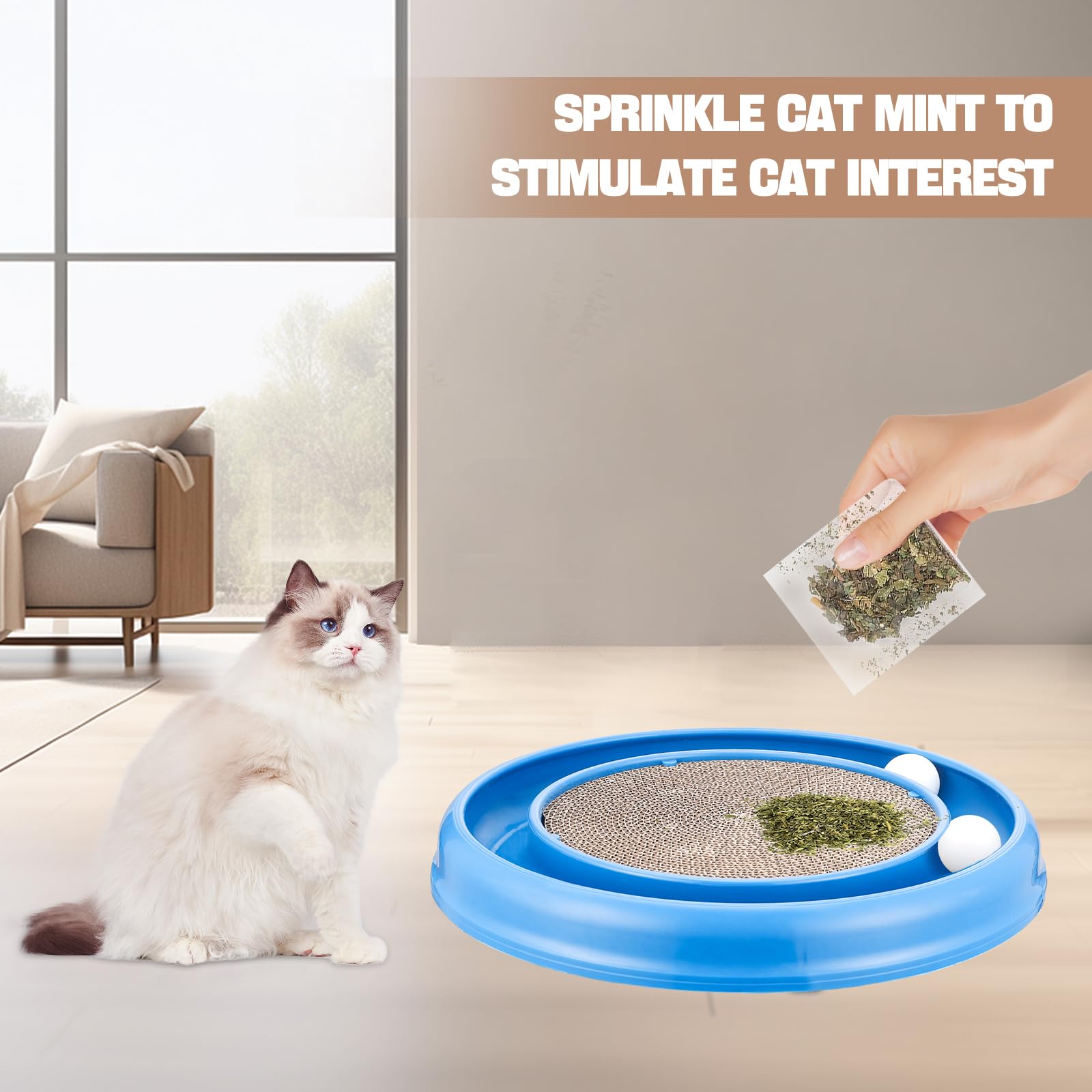 Peomliee catnip included scratcher in blue boosts initial interest during play.