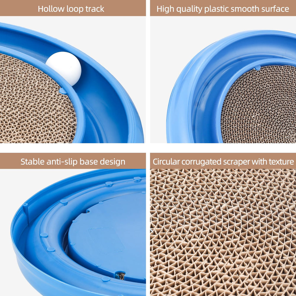 Peomliee cat scratcher with ball play blue boosts engaging activity.