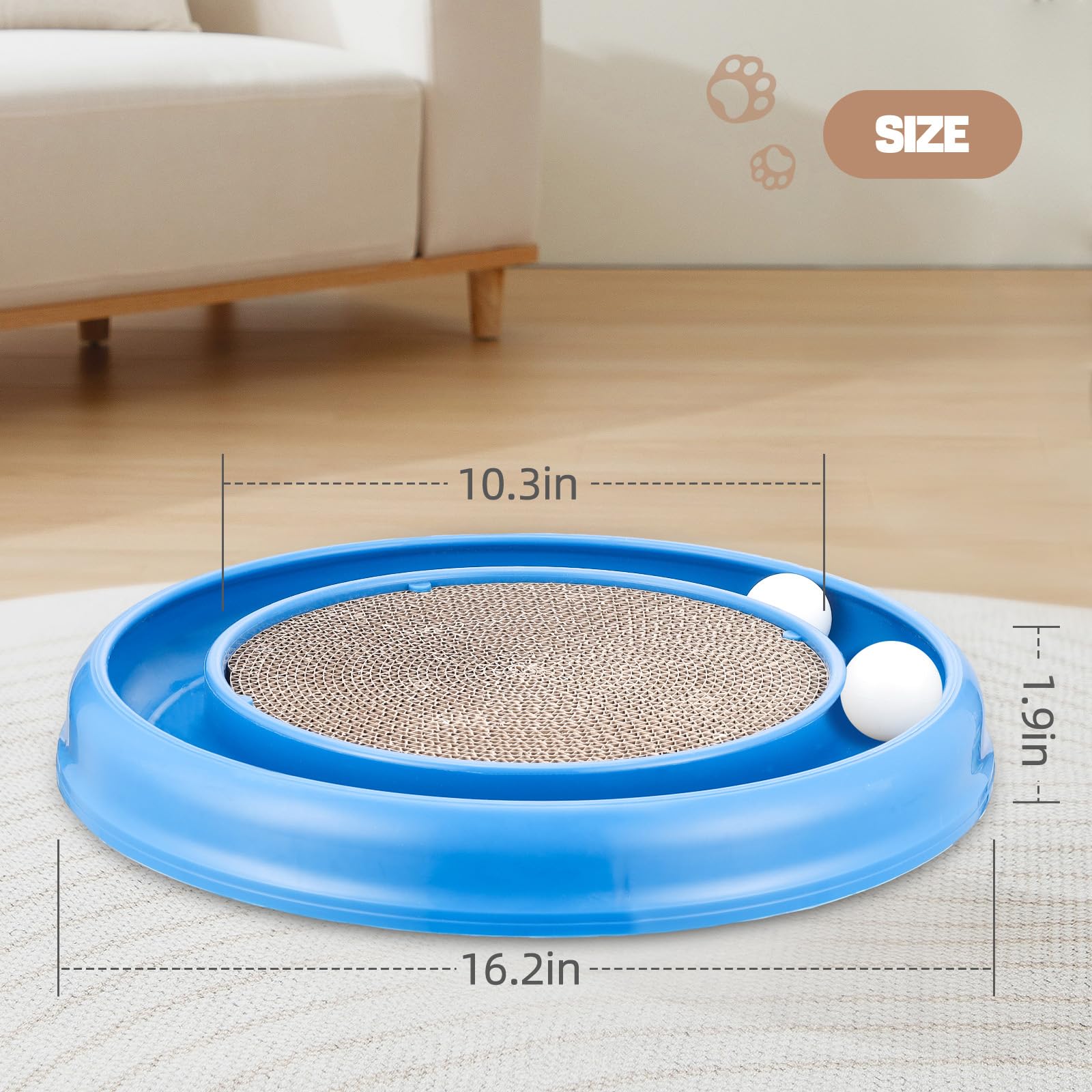 Peomliee Round Cat Scratcher Lounge—soft resting spot beside furniture.