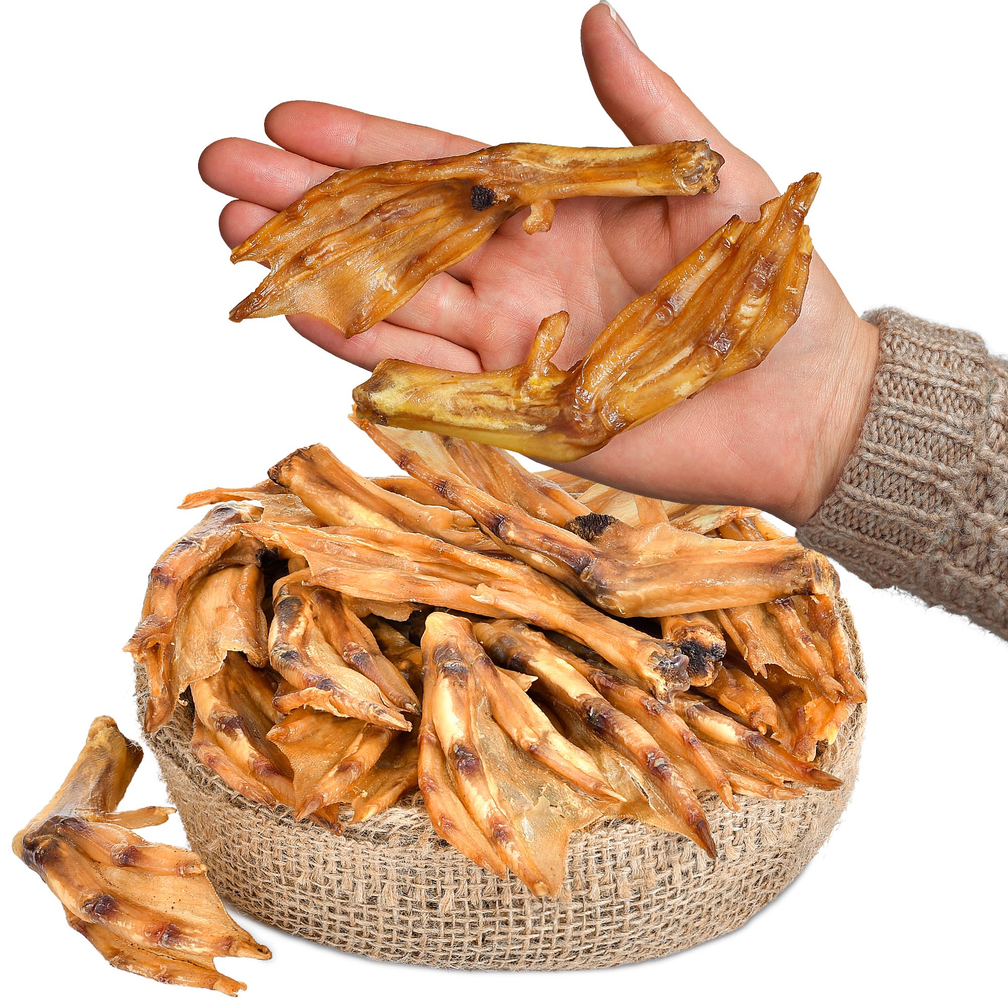 Peppy Dog all-natural duck feet treats 20pcs pack closeup highlights wholesome snack for dogs