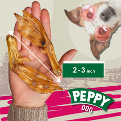 Peppy Dog dehydrated duck feet closeup shows crisp texture ideal for training rewards