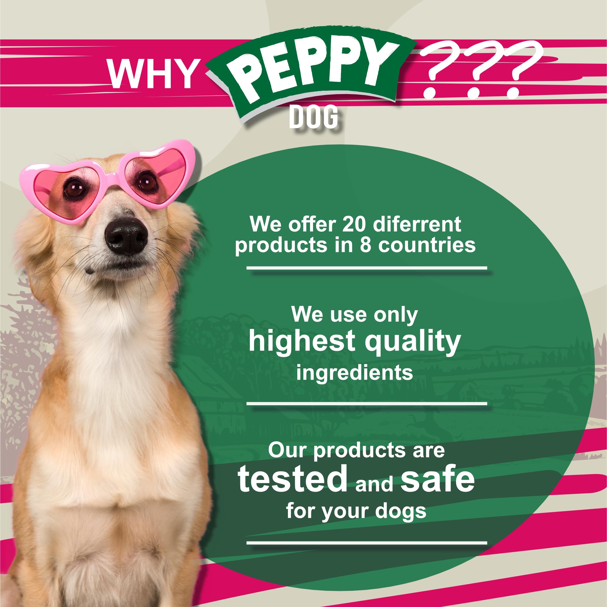 PEPPY DOG happiness guarantee badge signals trusted quality