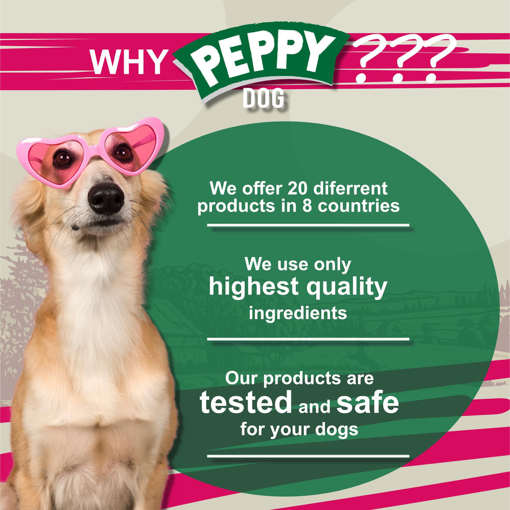 PEPPY DOG happiness guarantee badge signals trusted quality