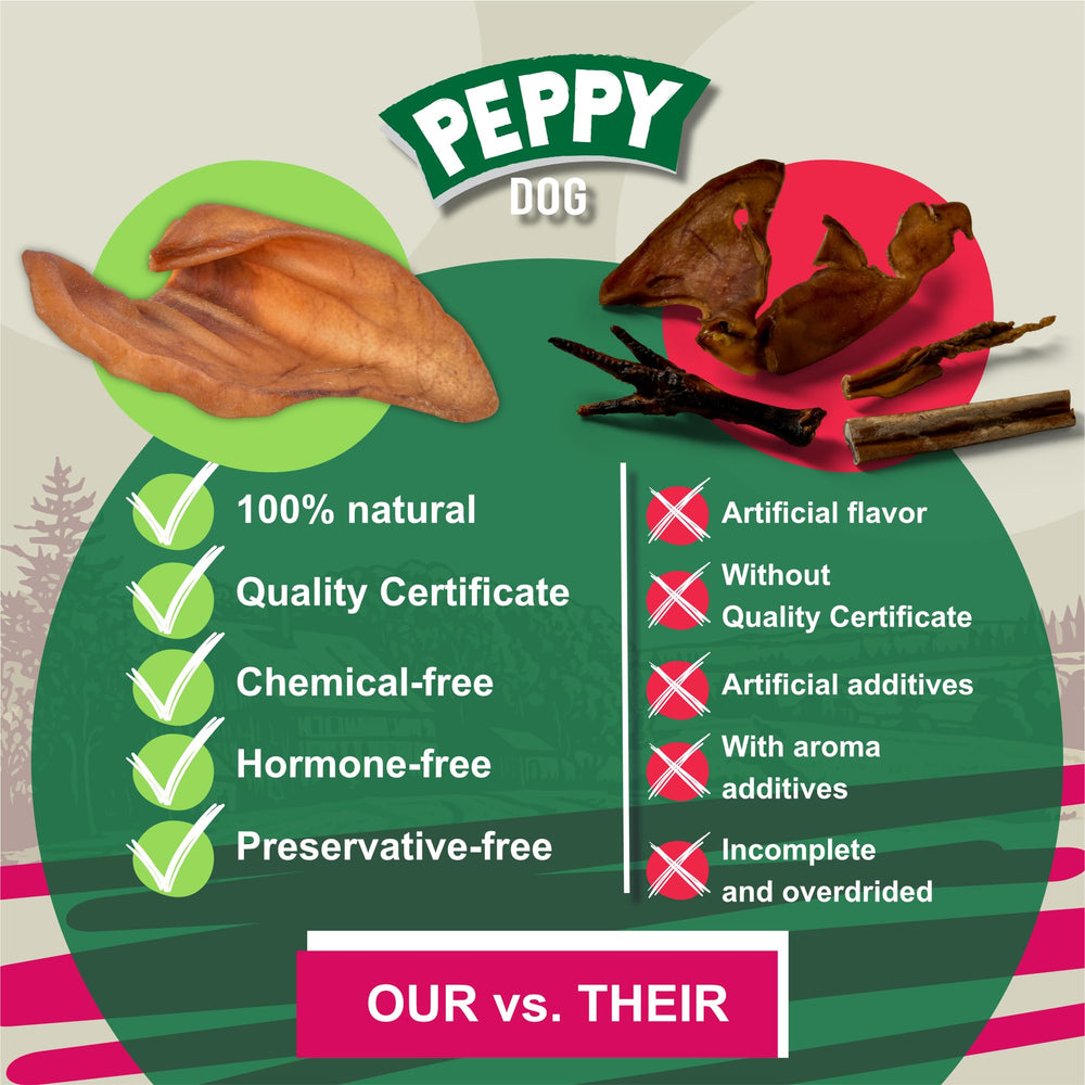 PEPPY DOG pig ears close-up, gentle chew supports dental health