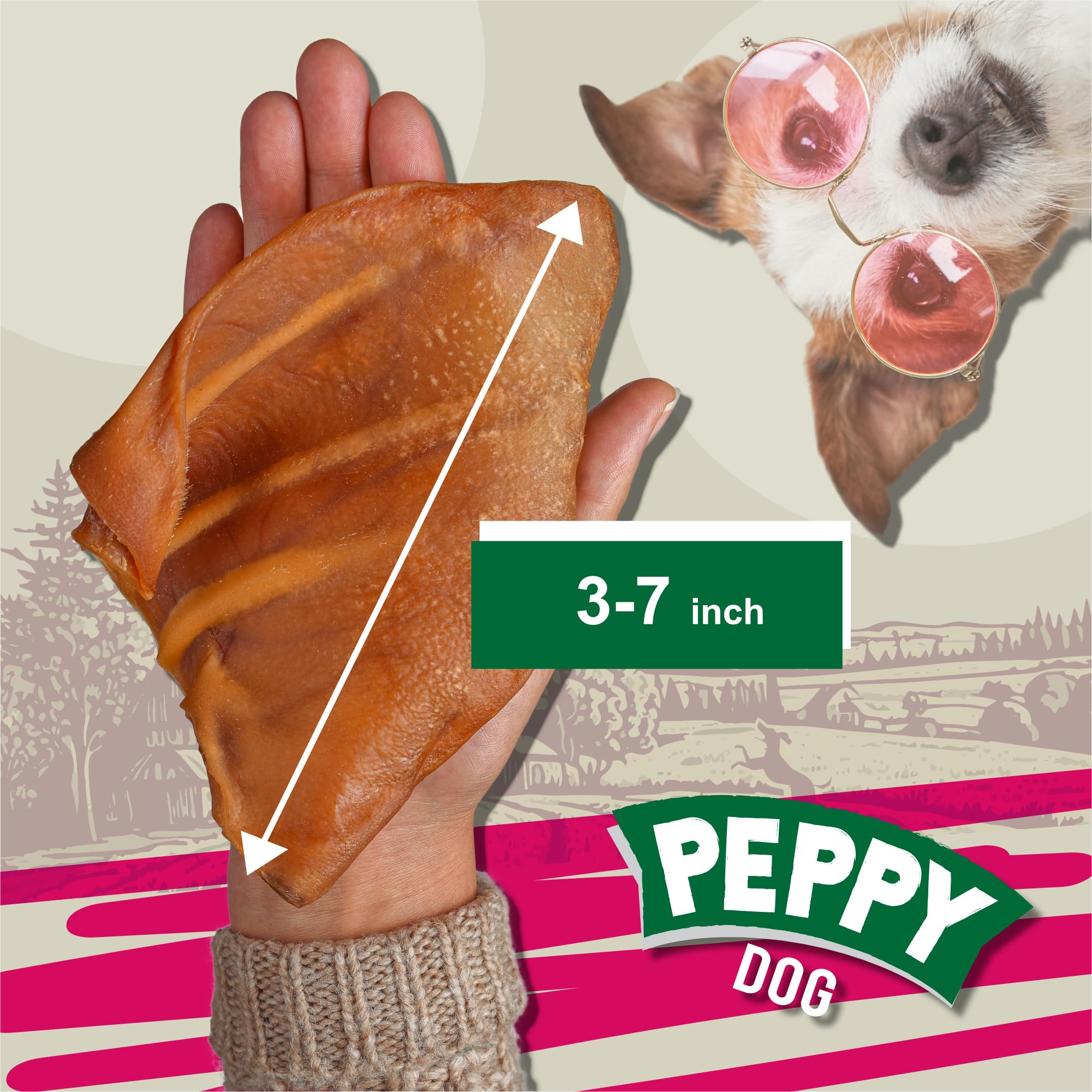 PEPPY DOG pig ears single-ingredient label highlights natural protein
