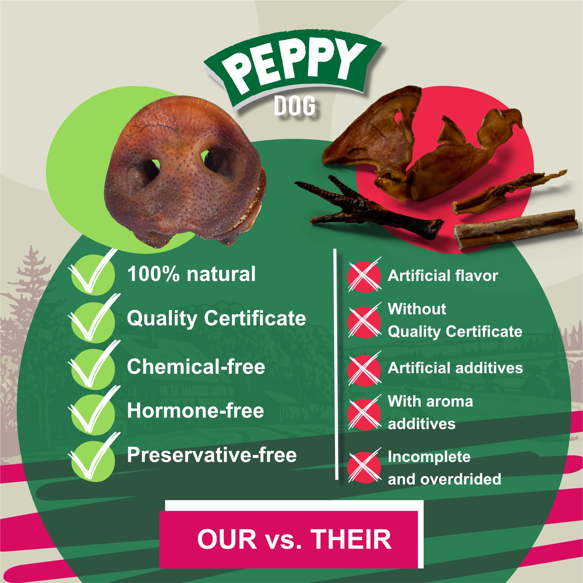 PEPPY DOG pig snouts long-lasting chew supports focused chewing for dogs.
