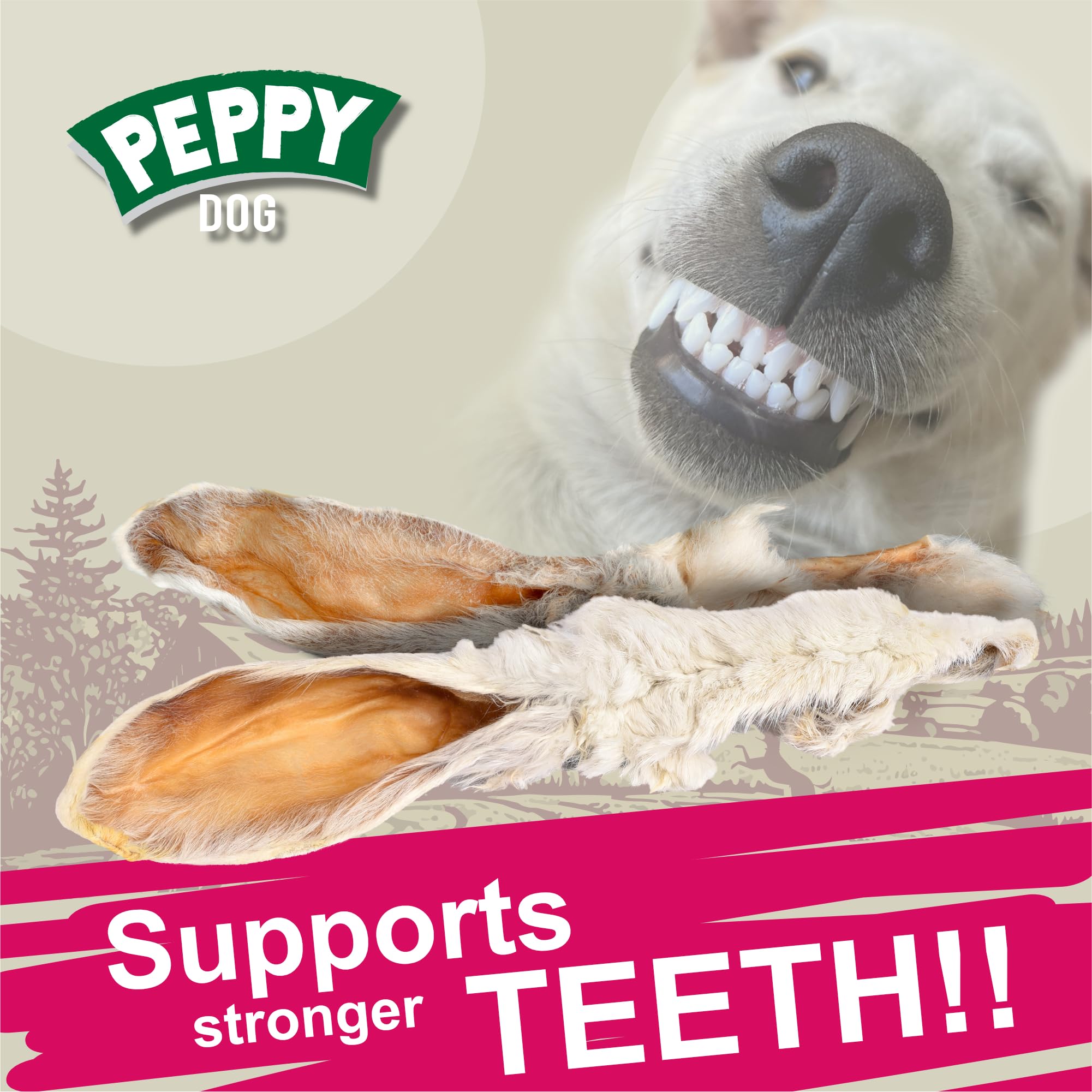PEPPY DOG rabbit ears fur-detail close-up emphasizes natural texture ideal for dental-friendly chews.