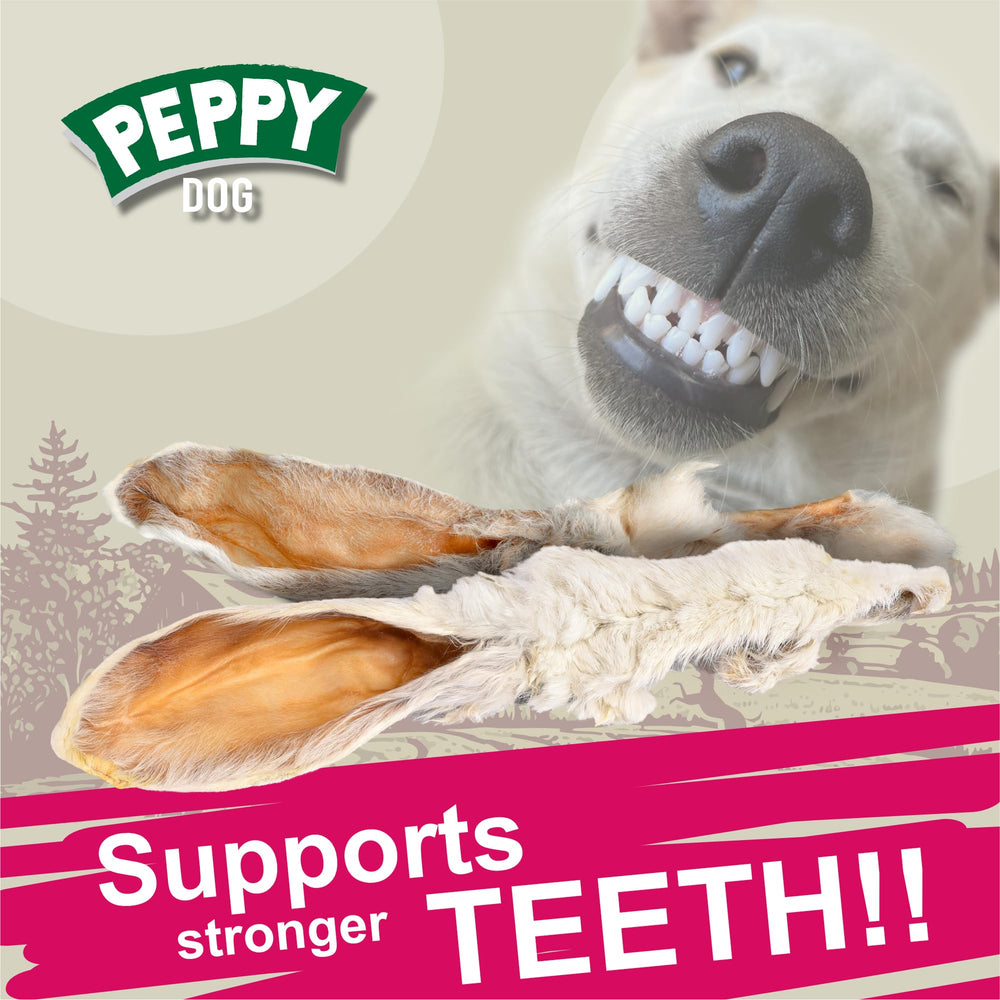 PEPPY DOG rabbit ears fur-detail close-up emphasizes natural texture ideal for dental-friendly chews.