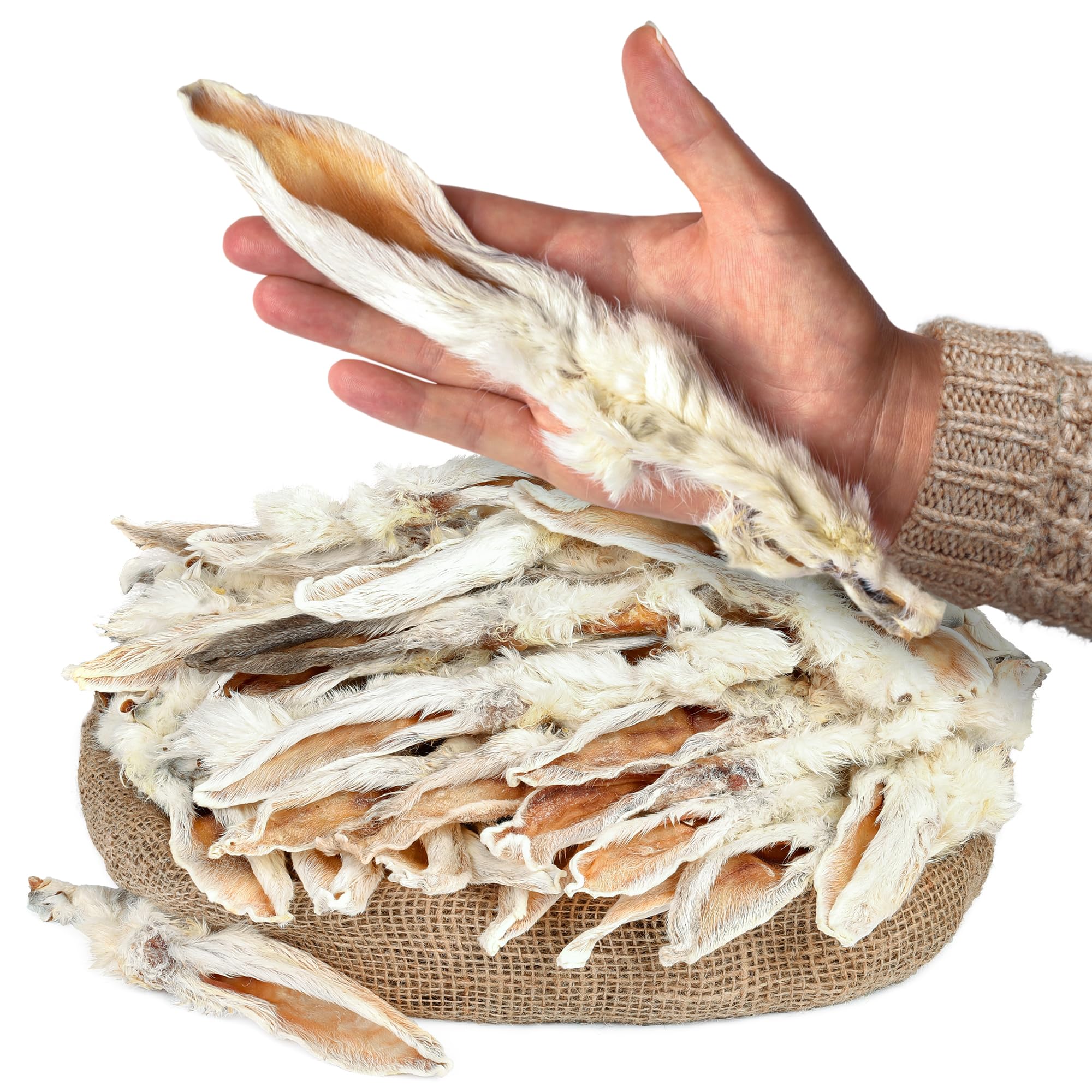 PEPPY DOG rabbit ears with fur 50-pcs packaging showcases all-natural, hypoallergenic snack.