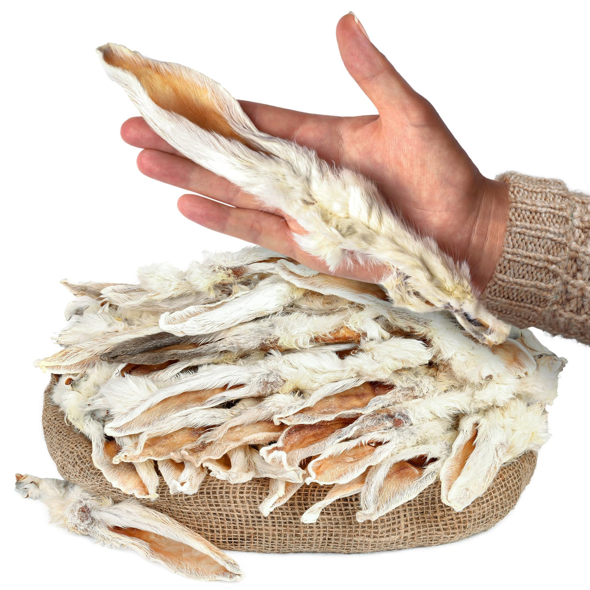 PEPPY DOG rabbit ears with fur 50-pcs packaging showcases all-natural, hypoallergenic snack.