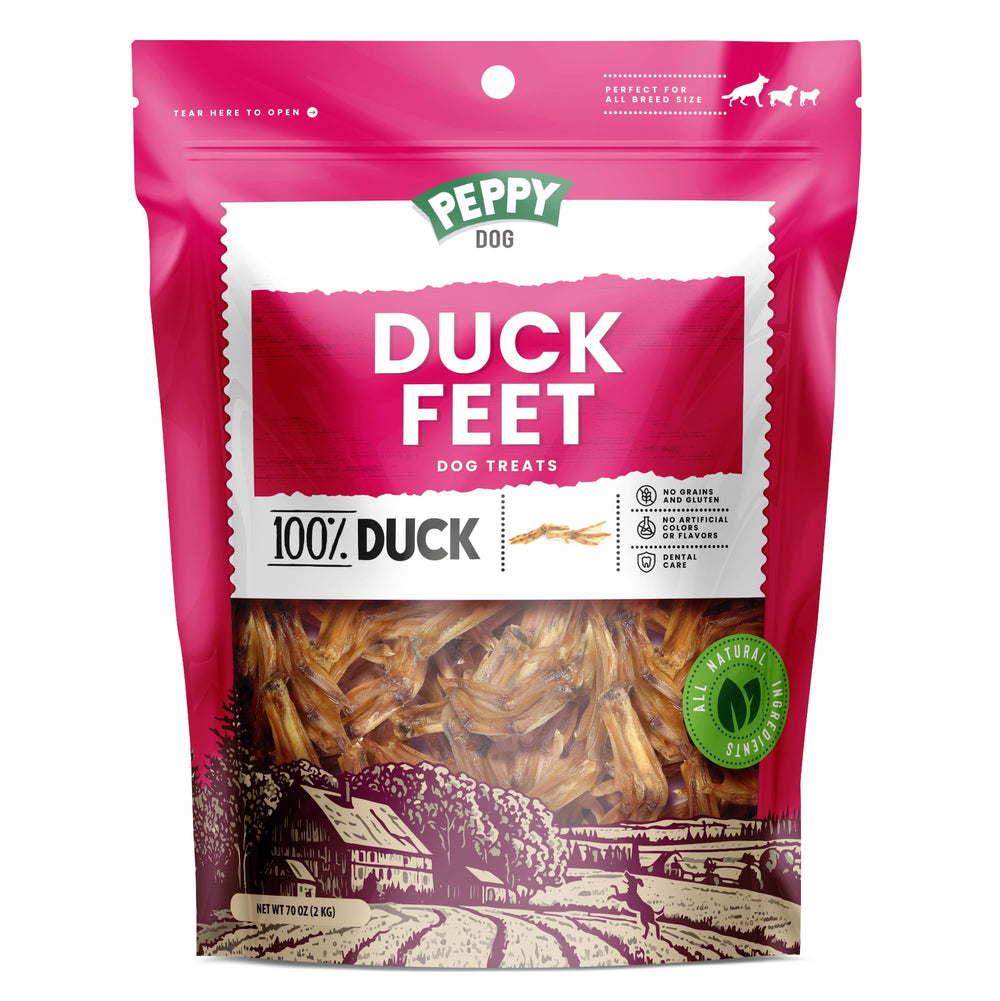 peppydog duck feet 70oz pack illustrates long-lasting dental-friendly chew for dogs