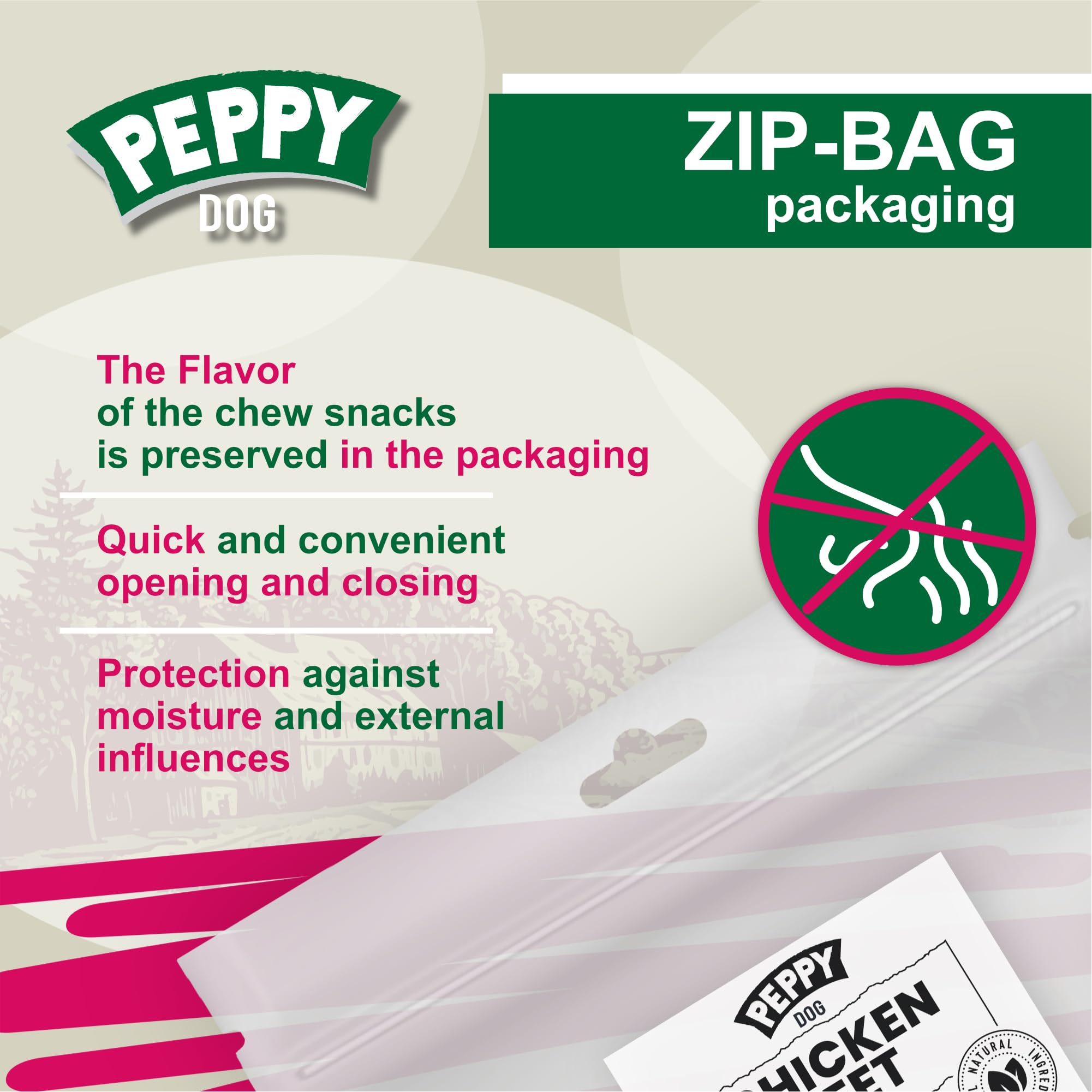 PEPPY DOG 100-piece bag showcases ample supply for ongoing treats and training.