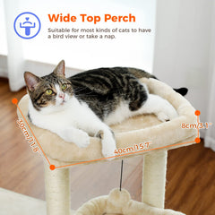 PEQULTI cat tree wide perch beige 21.3x15.7 inches for lounging