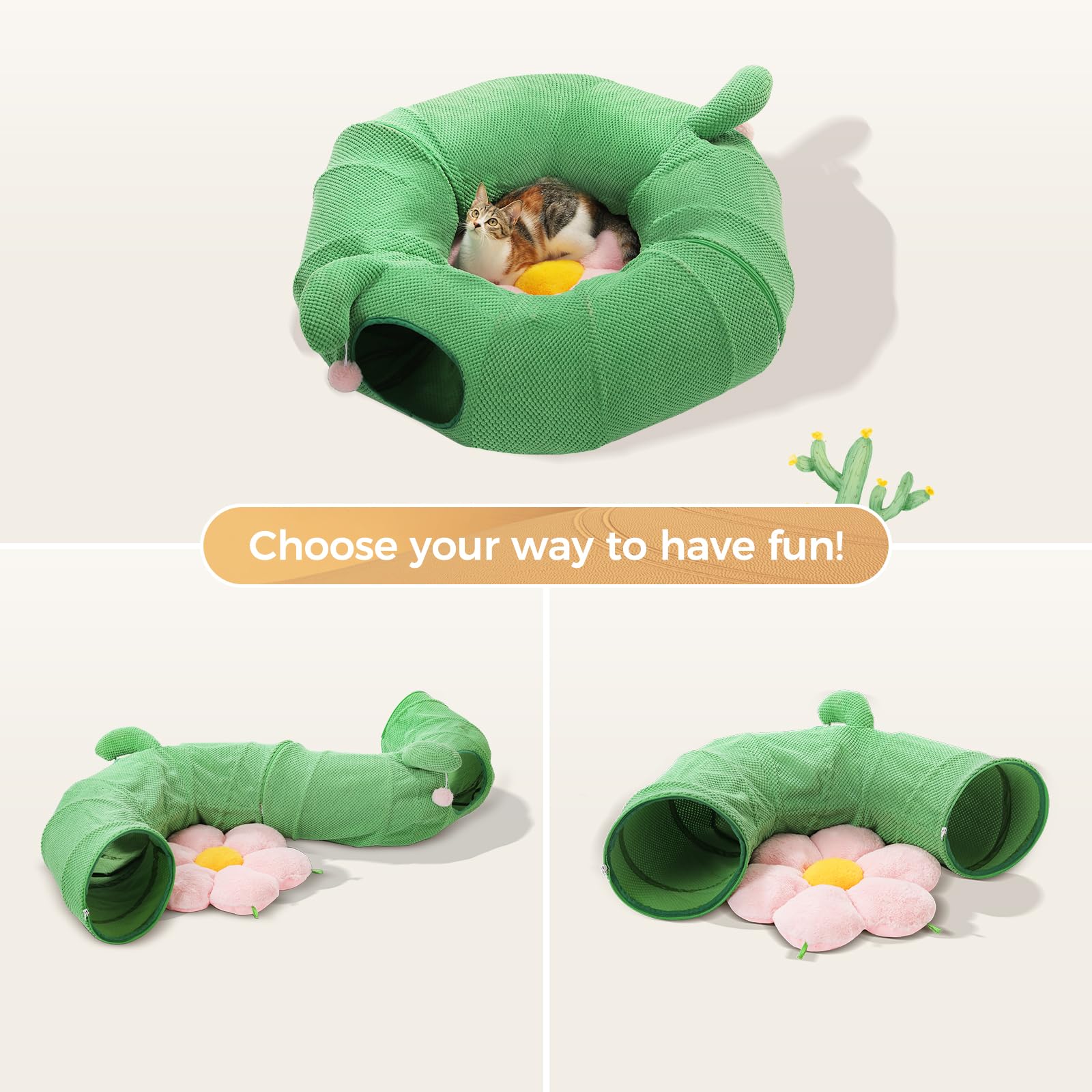 PEQULTI Cat Tunnel Flower Bed Detail: added comfort and visual charm.