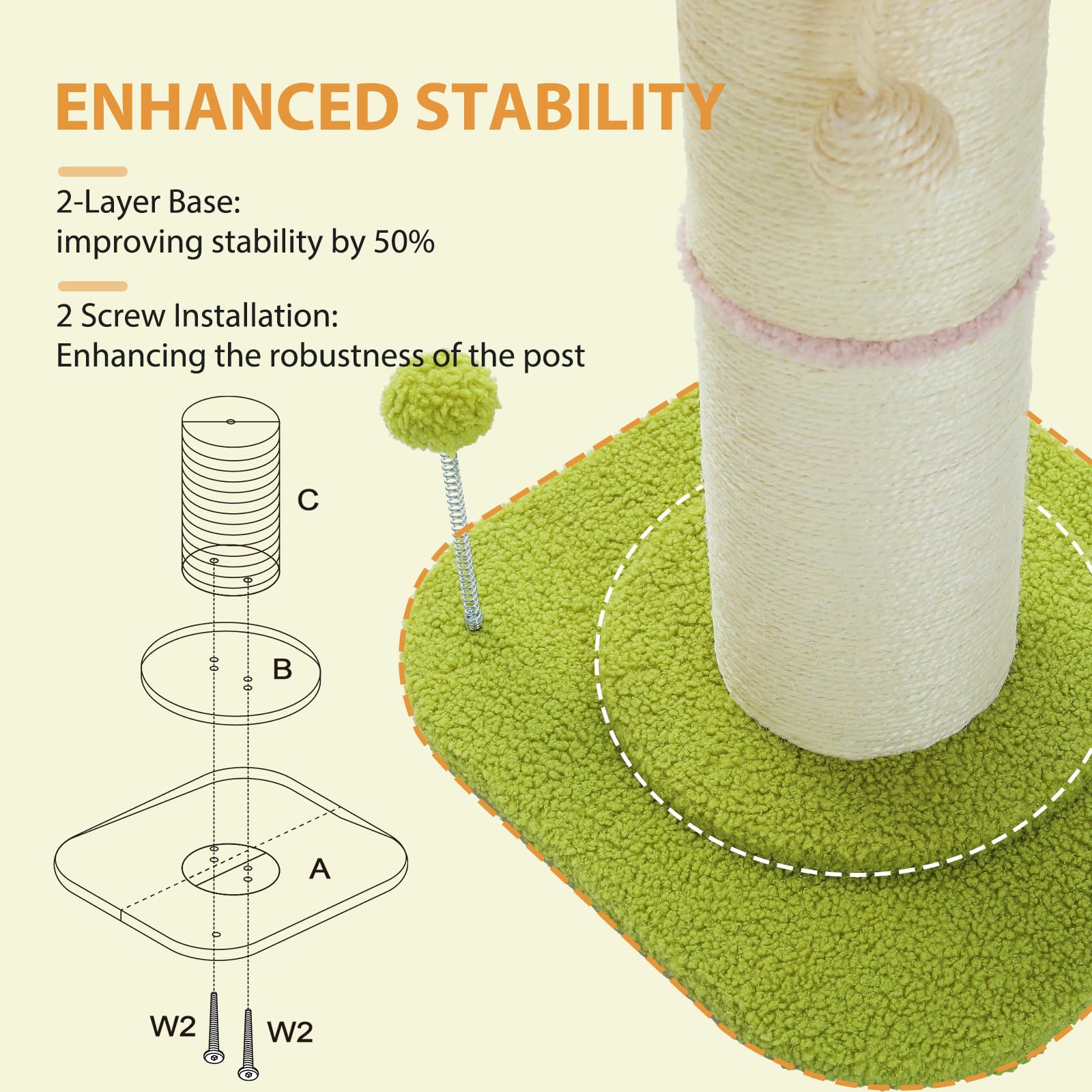 PEQULTI 5.5-inch diameter sisal post provides a sturdy scratching surface