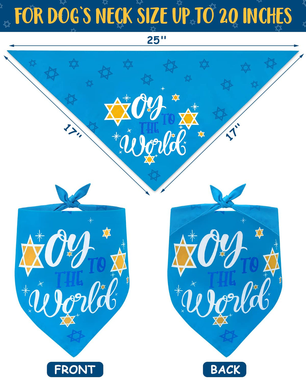 Percozzi Hanukkah bandanas reversible side displays two cheerful designs.