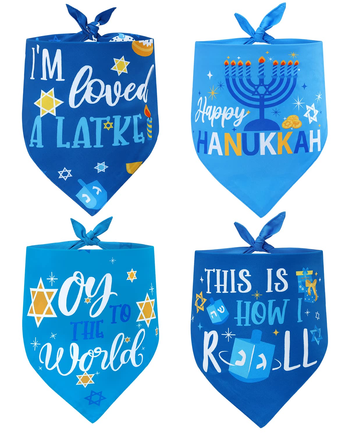 Percozzi Hanukkah bandanas triangle tie on fit demonstrates adjustable comfort.
