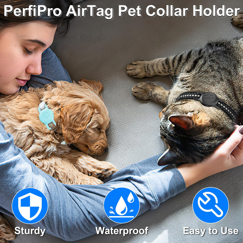 PerfiPro Airtag cat collar holder IPX8-protection highlights moisture and dust resistance during adventures.