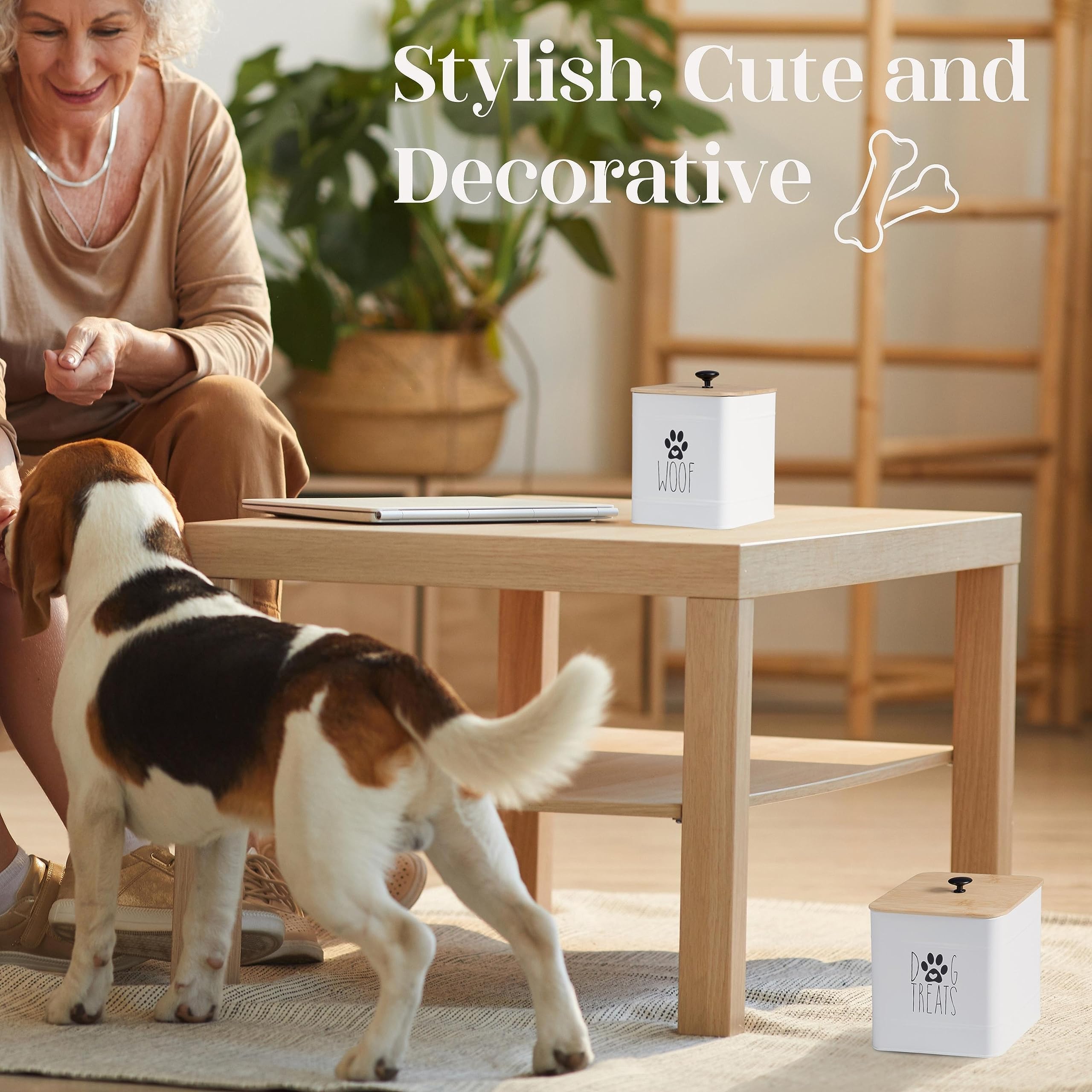 PERFNIQUE dog treat containers on kitchen counter keep snacks organized.