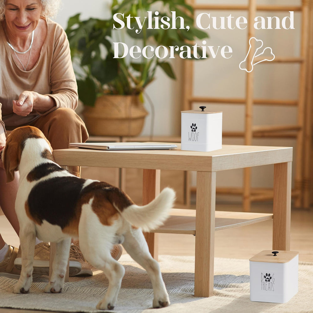 PERFNIQUE dog treat containers on kitchen counter keep snacks organized.