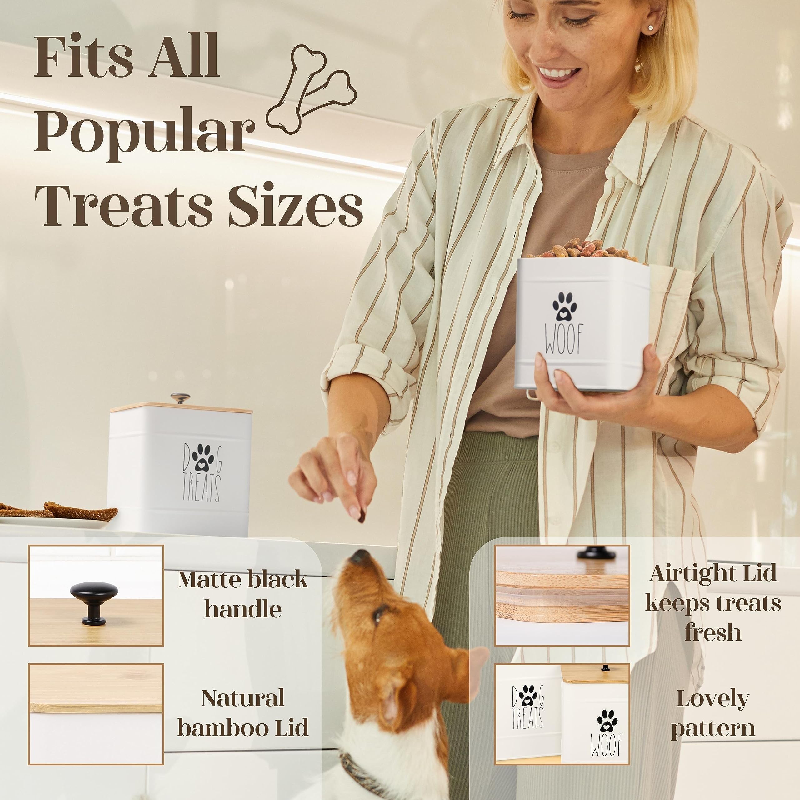 PERFNIQUE dog treat container with matte black handles adds convenience and style.