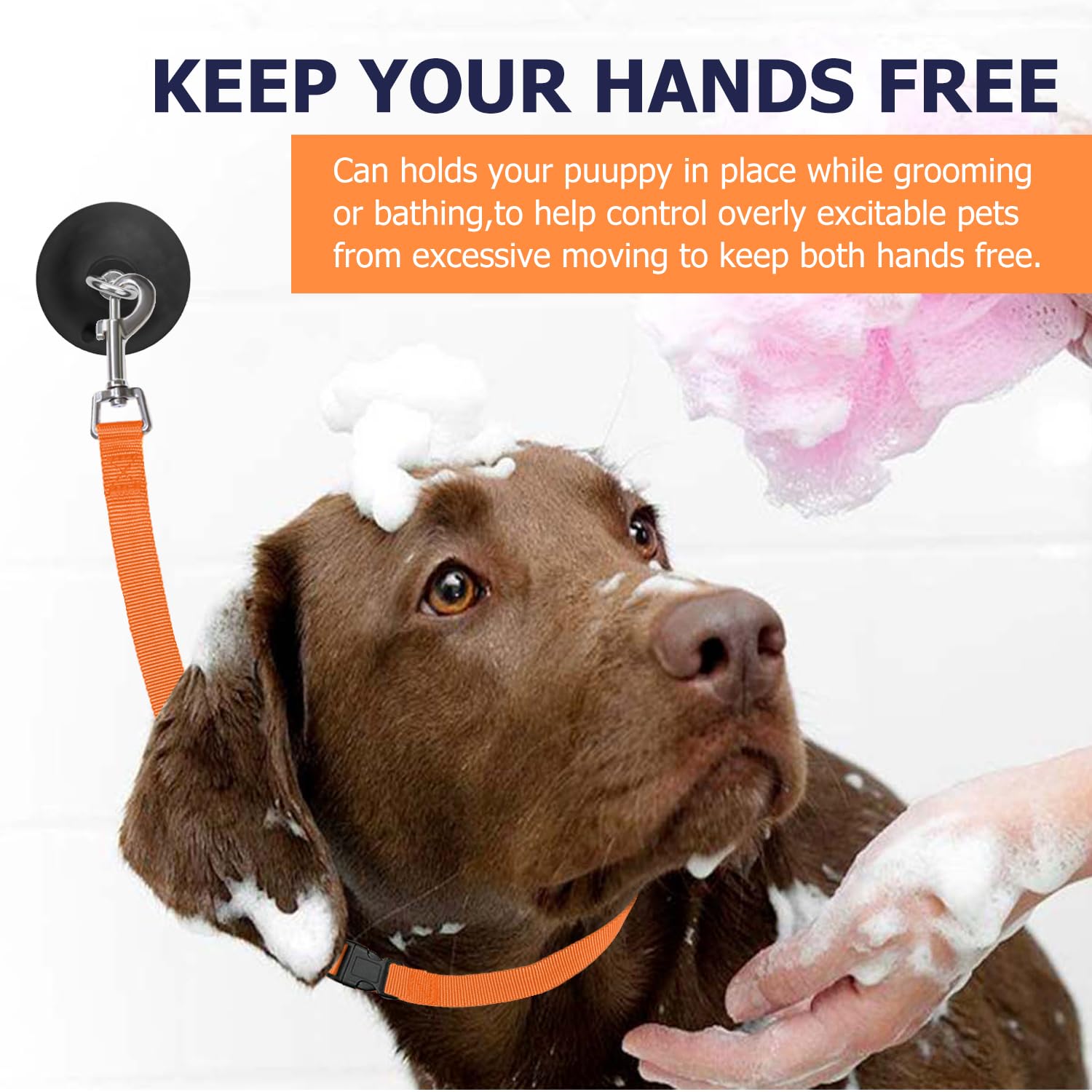 Periflowin dog bath tether clip-tightening feature helps minimize movement.