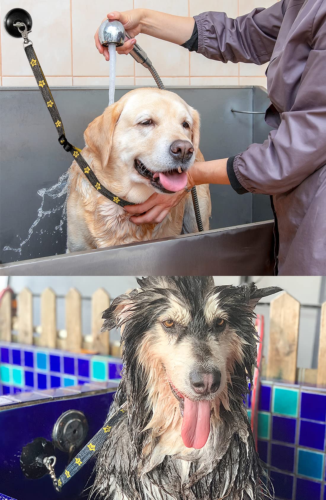 Periflowin provides secure restraint for bath, groom, and dry routines.