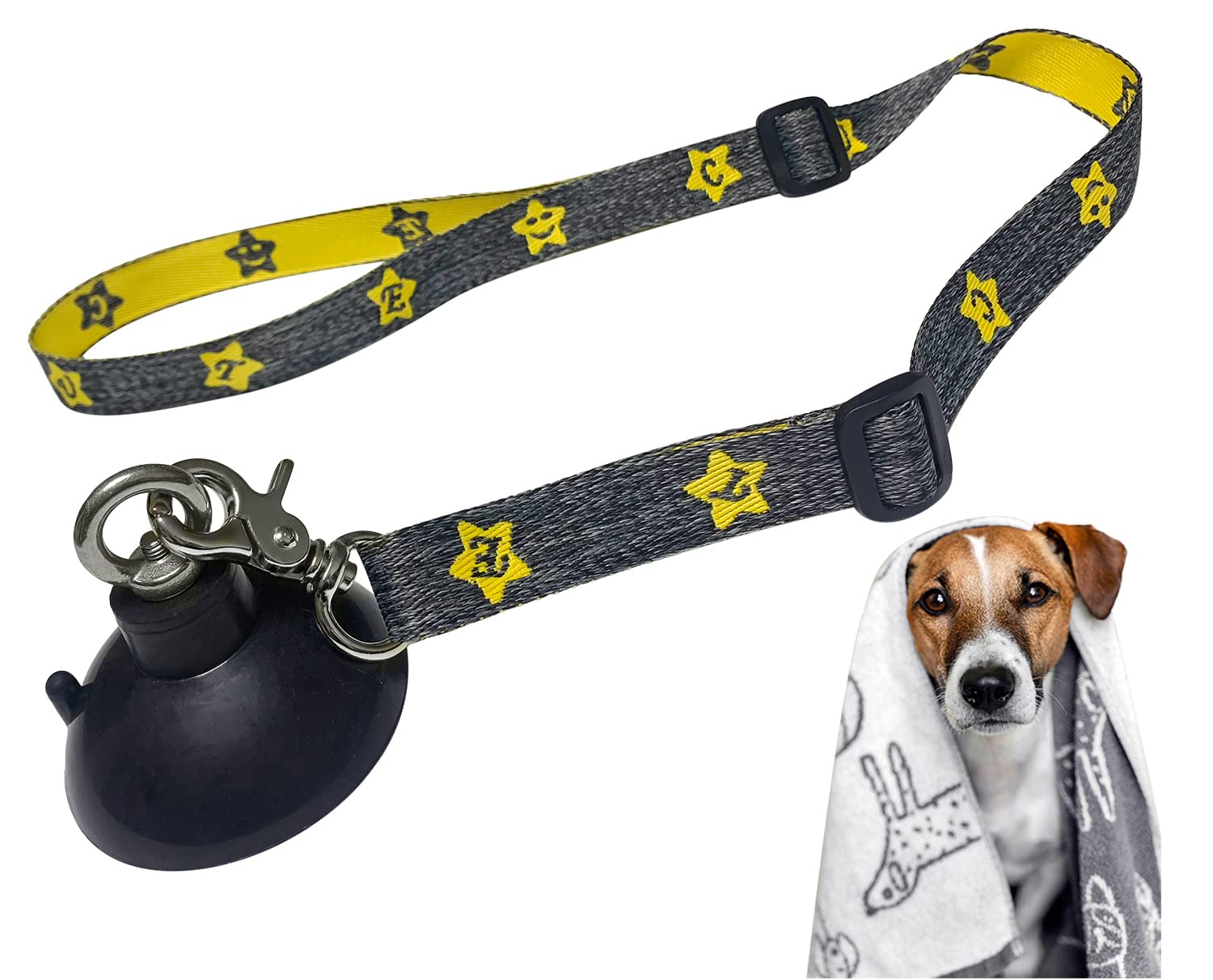 Periflowin dog bathing tether with suction cup securing tub setup for hands-free grooming.