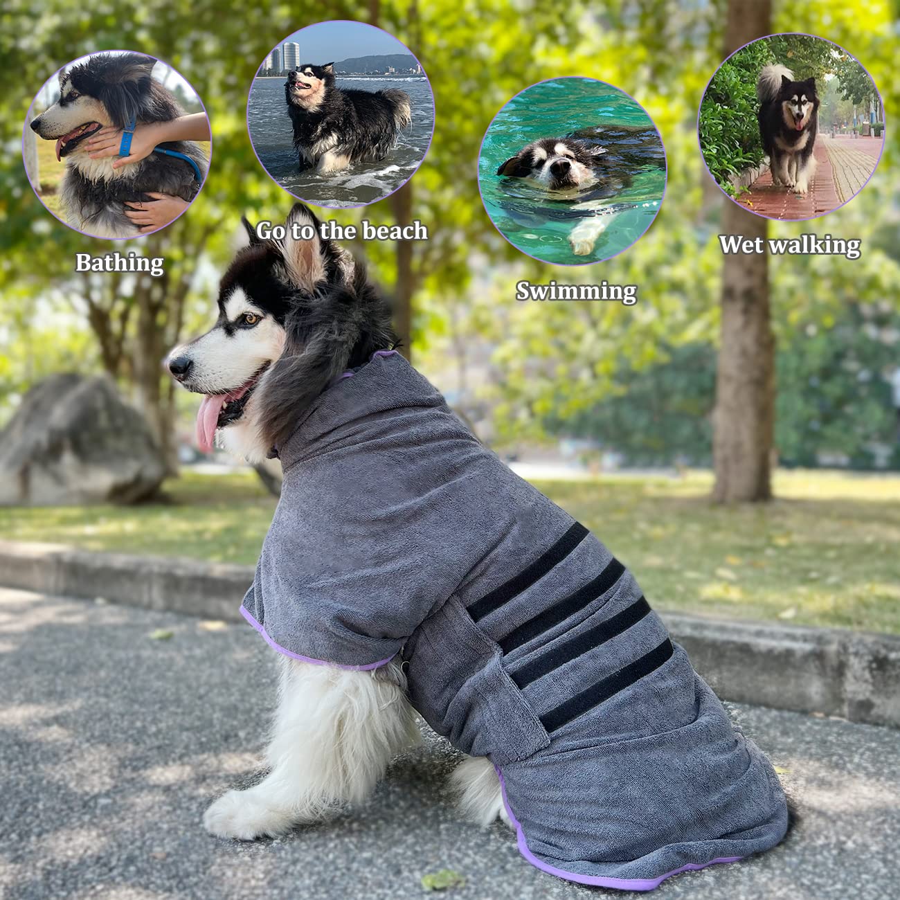 Periflowin dog drying coat adjustable collar for a secure fit after baths