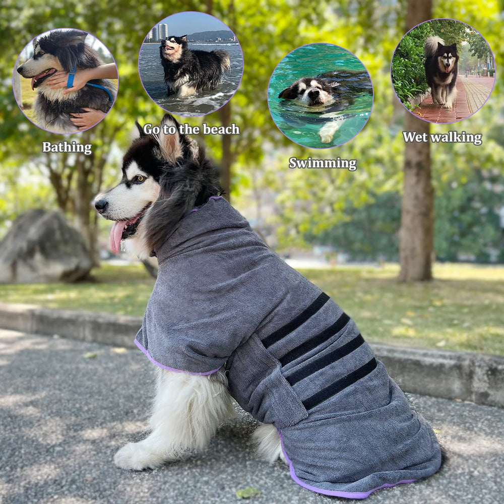 Periflowin dog drying coat adjustable collar for a secure fit after baths