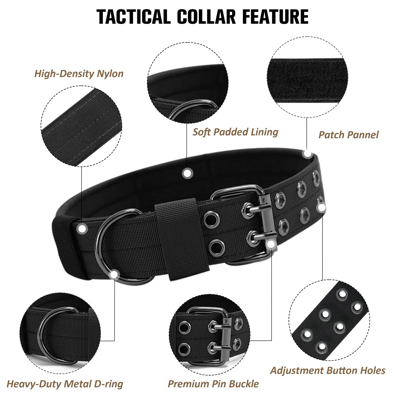 Periflowin military dog collar with adjustable buckle demonstrates quick-fit