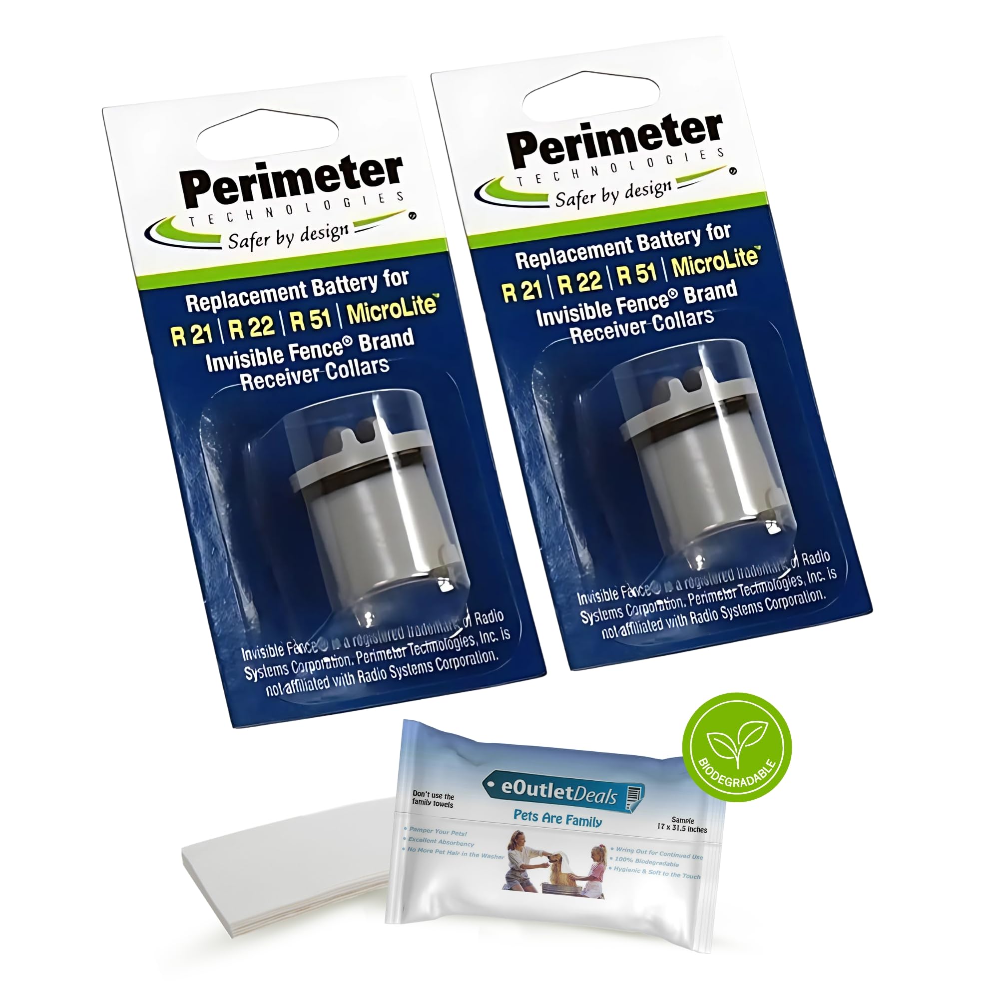 Perimeter Technologies invisible fence collar battery 2-pack shows compact lithium-ion design for durable power