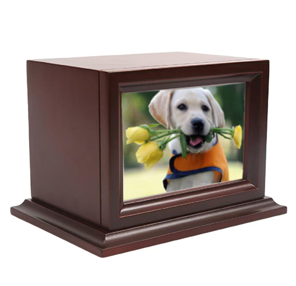 Permulaan wooden pet memorial urn lid shows secure keepsake closure for ashes