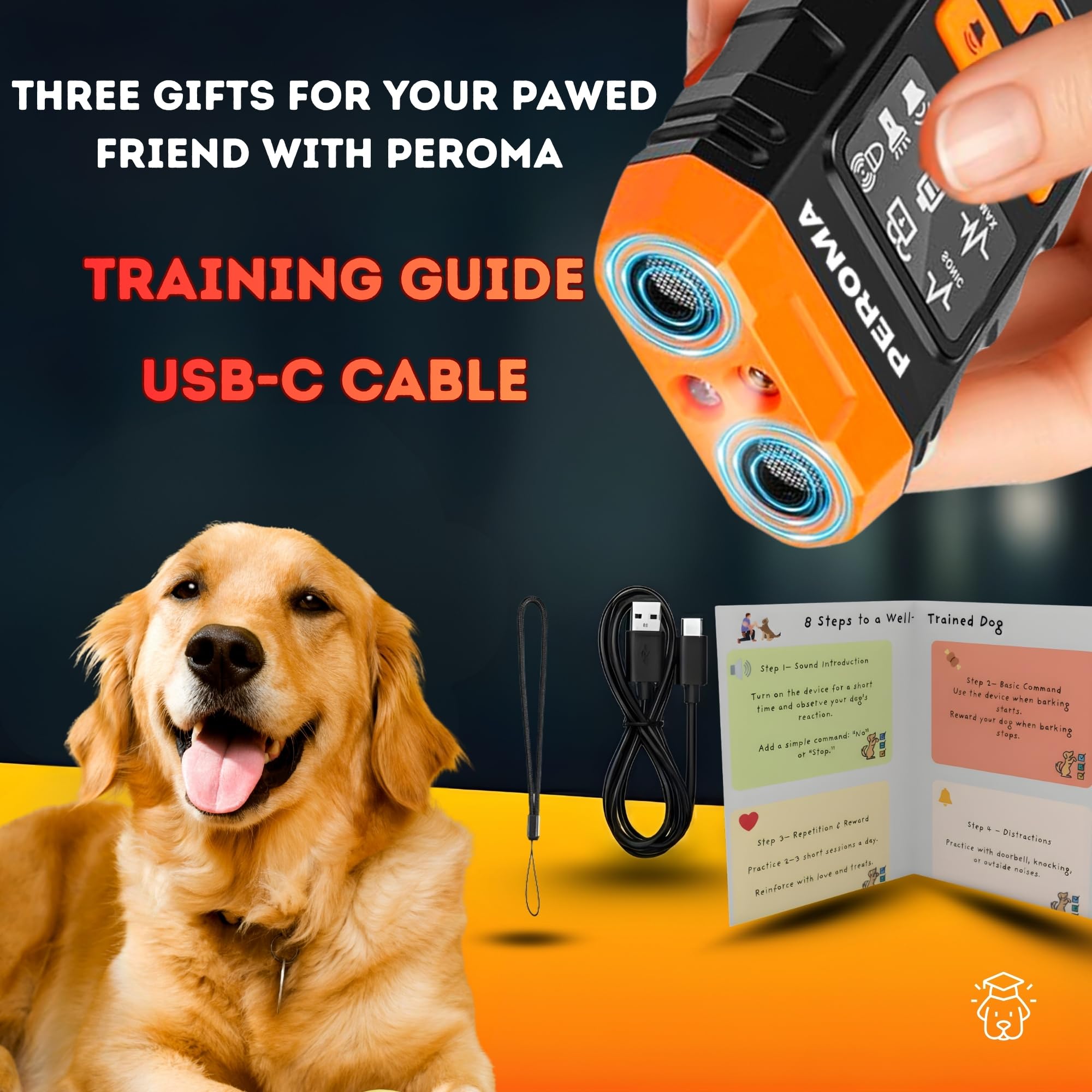 PEROMA dog bark deterrent device 60ft range enables effective correction from across yards and through windows.