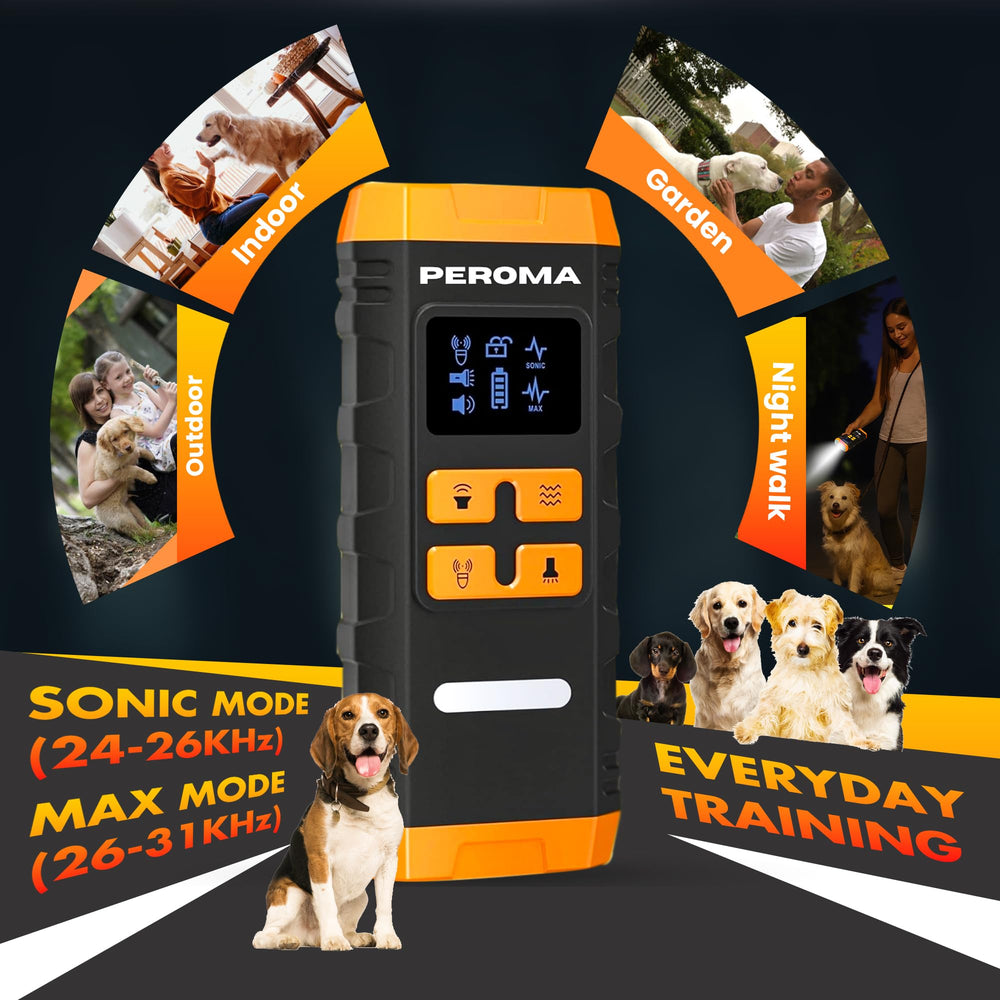 PEROMA dog bark deterrent device compact size fits in pocket.