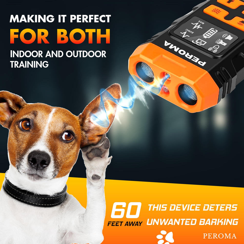 PEROMA dog bark deterrent device LED flashlight demonstrates safety during evening walks.