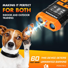 PEROMA dog bark deterrent device LED flashlight demonstrates safety during evening walks.