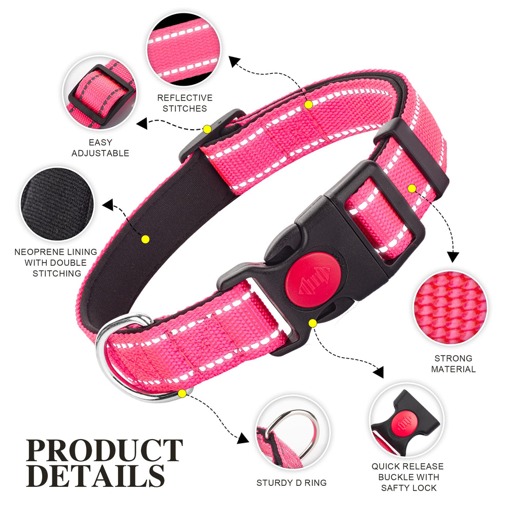 Perperqer reflective dog collar red buckle highlights quick-release convenience