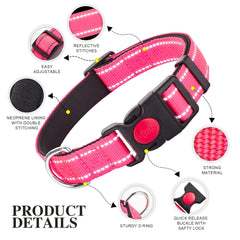 Perperqer reflective dog collar red buckle highlights quick-release convenience