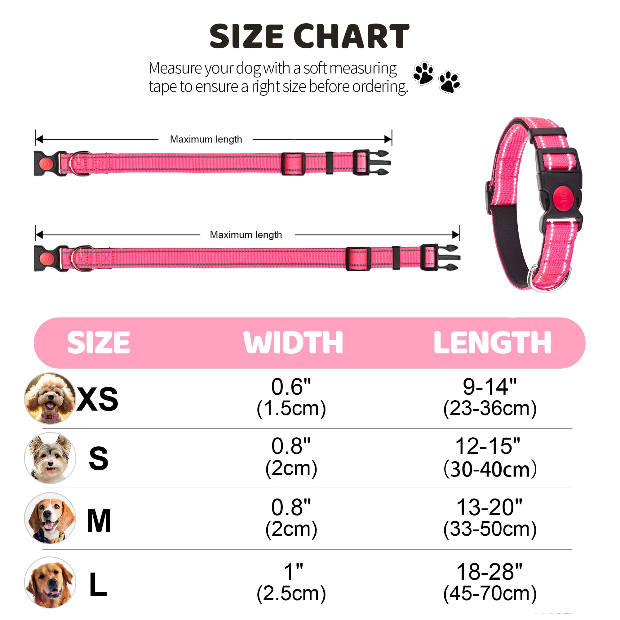 Perperqer reflective stitching dog collar at night improving visibility